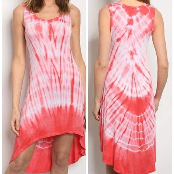 FIANCEE CORAL TANK TOP HIGH LOW TIE DYE DRESS - Picture 1 of 4